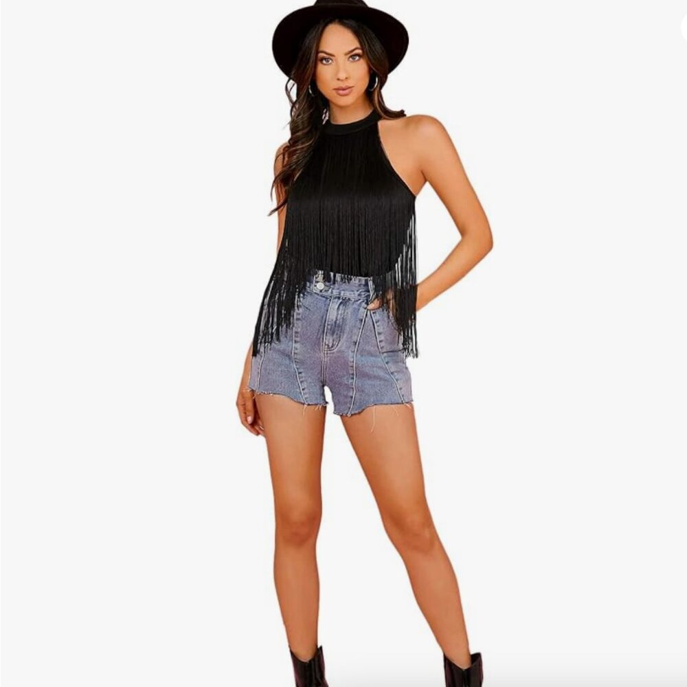 Fringe Bodycon Halter Bodysuit